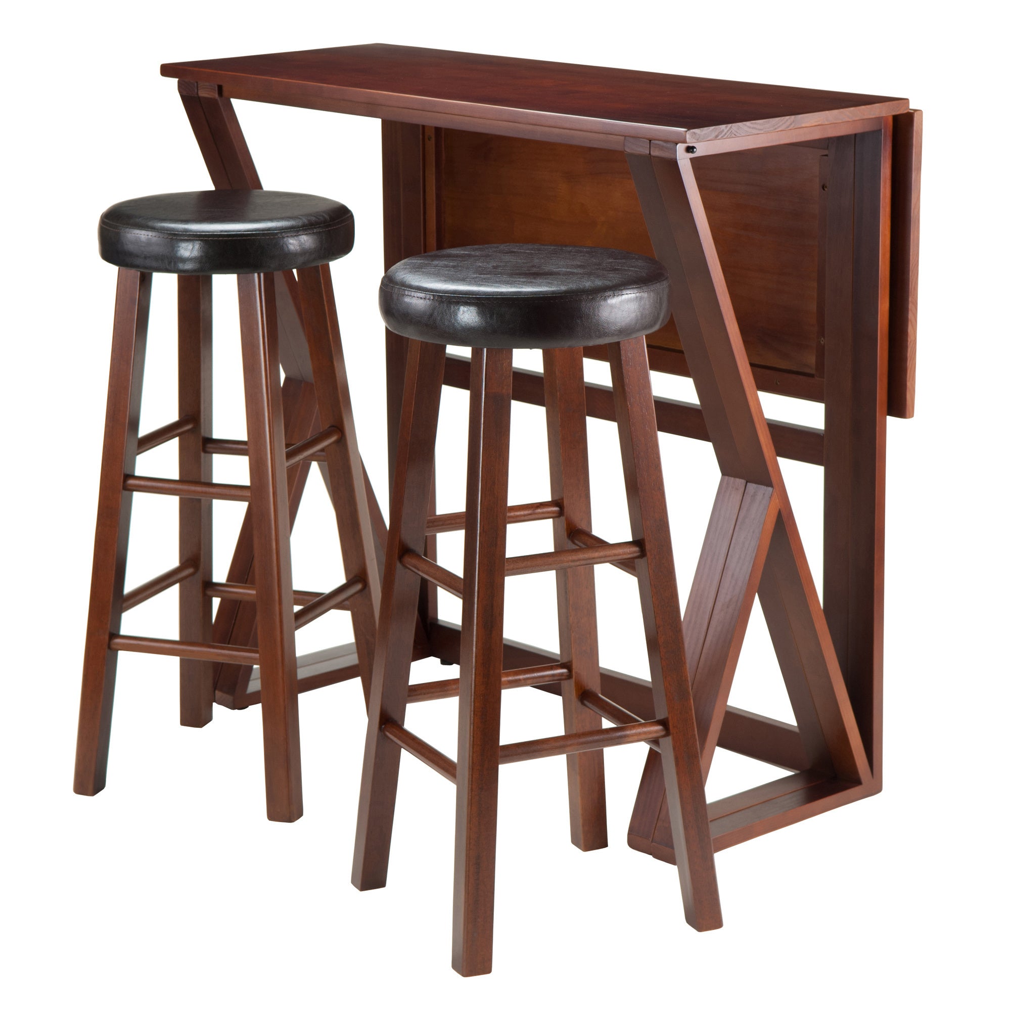 Harrington 3-Pc Drop Leaf High Table; 2-29" Cushion Round Seat Stools Doba